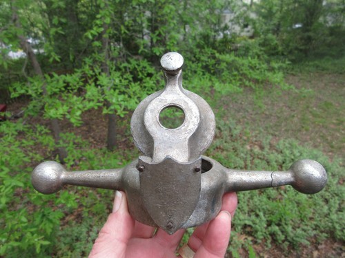 Antique Monogram Initial Dog Bone Flip Top Screw-down Hood Ornament 8 5/8" - Picture 7 of 12