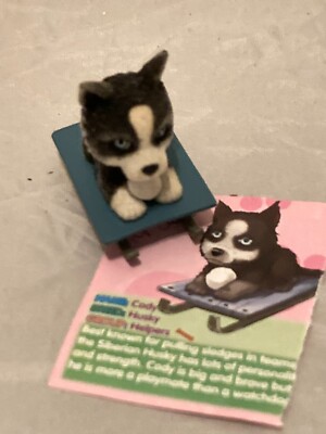 Sammlerstück Vintage MEG 1990er Welpe in meiner Tasche Cody der Husky Hund auf Schlitten