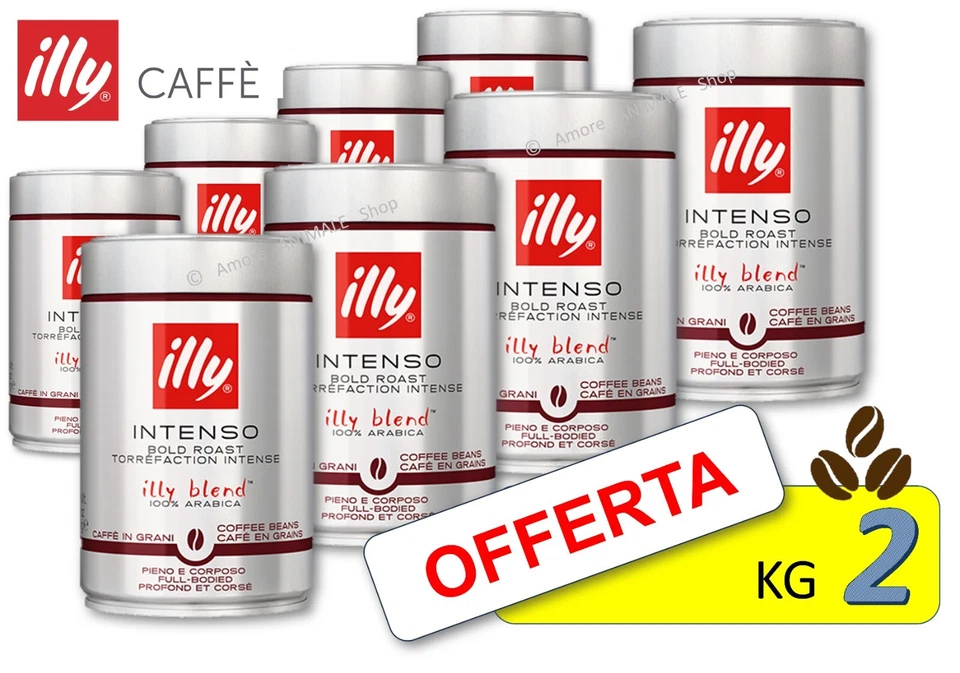 ILLY Caffè in GRANI → 2 kg - (8x250 gr ) - Caffe Tostatura dal Gusto INTENSO