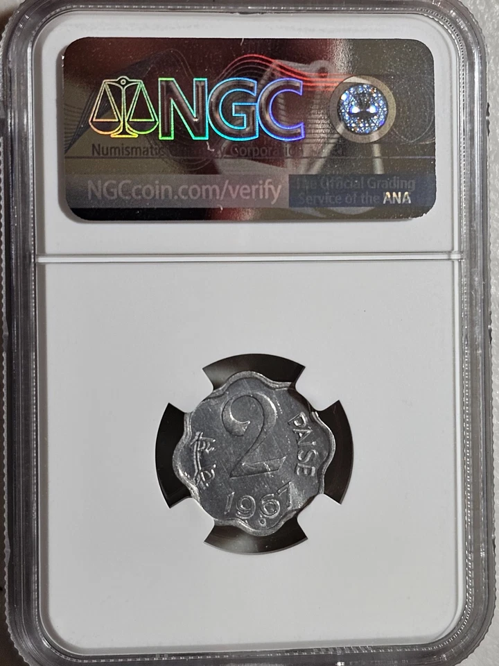 India 2 Paise 1967B Type 1 NGC MS 64 - Image 2 of 2