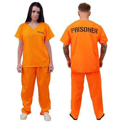 UNISEX ORANGE PRISONER COSTUME MENS WOMENS HALLOWEEN STAG OUTFIT