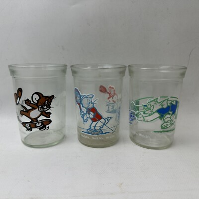 Set Of 3 Welchs Tom And Jerry Jelly Jars Vintage Glasses