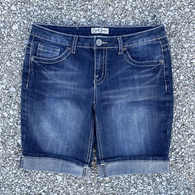 Earl Jean Denim Shorts Womens Blue Medium Wash Cuffed Stretch Cowgirl  Western