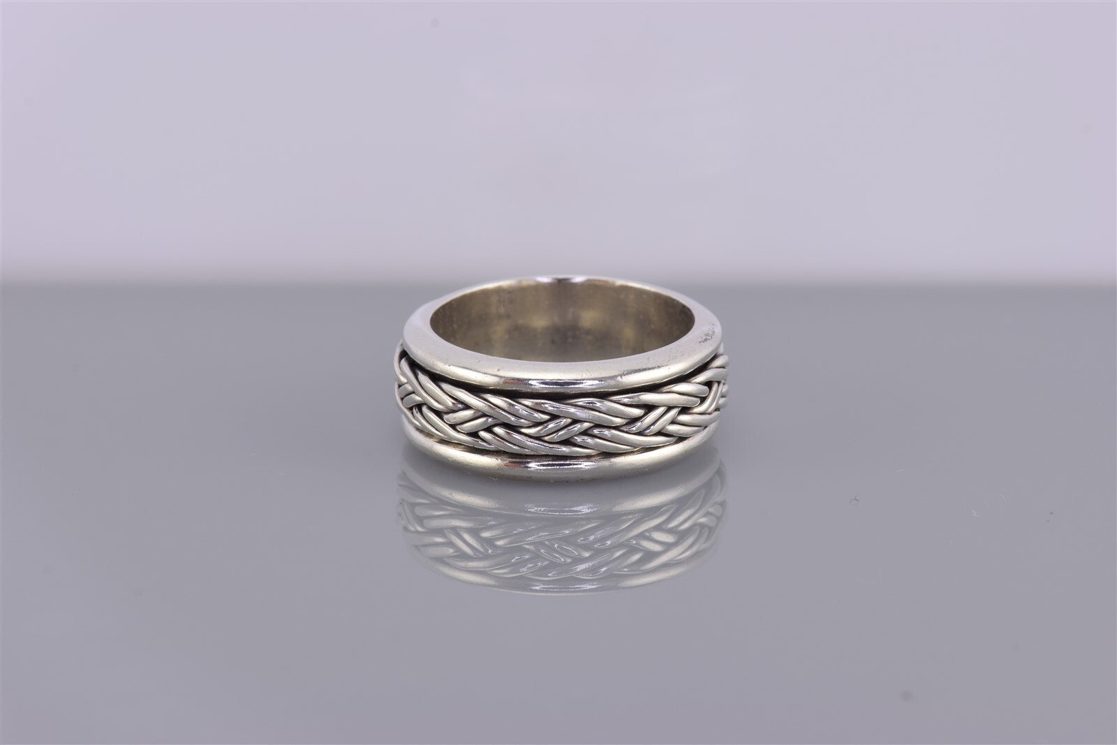 Sterling Silver 8mm Solid Braided Rope Thick Band… - image 1