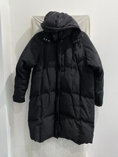 Larry Levine Black Hooded Down Long Length Puffer Coat Size M