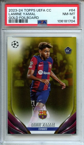 2023-24 Topps UEFA Club Competitions Lamine Yamal Gold 7/50 #64 PSA 8
