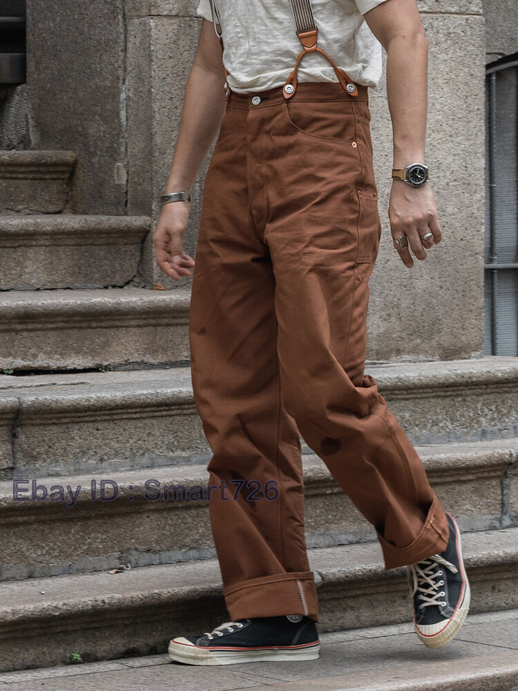 Retro Work Pants High Waist Loose Fit Workwear Trousers Brown | eBay