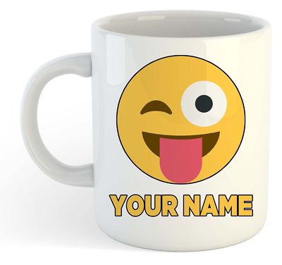 Personalisierte Gesicht Emoji Tasse - Zunge 2 - Ein Auge offen - Fügen Sie Ihren Namen hinzu