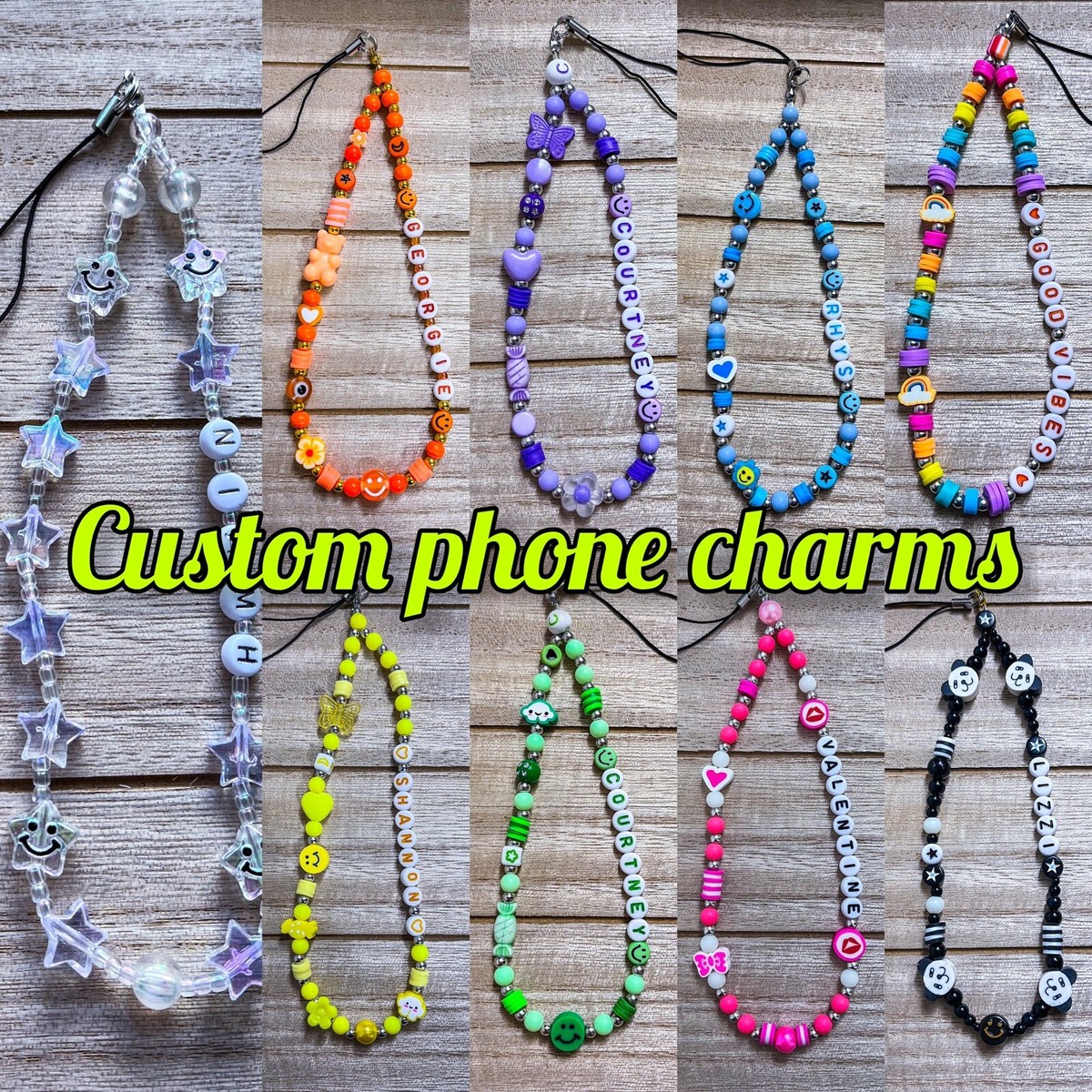 Personalised beaded mobile strap phone charm Name Phone Charm Mobile  Accessories