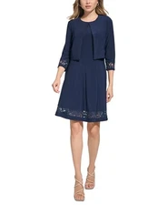 Jessica Howard Women's 2-Pc. Lace-Trim Jacket Dress - Navy - 14