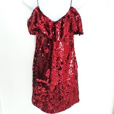 ZARA Red Sequin Mini Flounce Christmas / Summer Party Dress Size XS UK Size 6