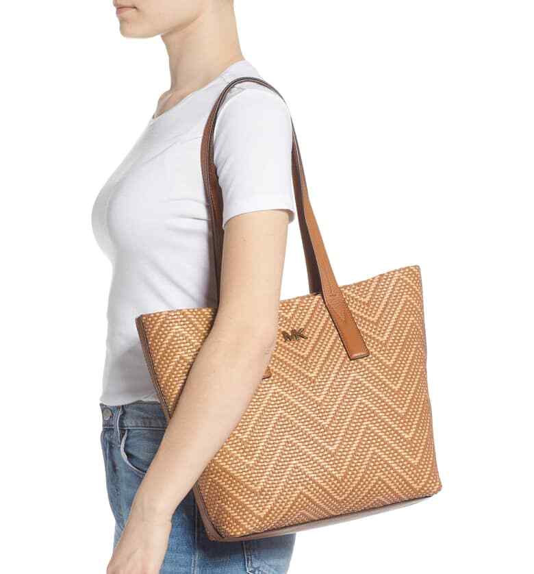 NEW NWT Michael Kors Junie Woven Leather Tote Handbag Acorn  display picture 2
