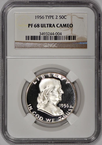 1956 Type 2 Proof Franklin Half Dollar 50c NGC PF 68 Ultra Cameo (PR68DCAM)