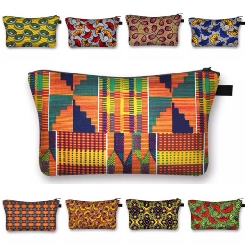 African Print Cosmetic Makeup Travel Tote Canvas Case Storage Zip Bag - Picture 7 of 22