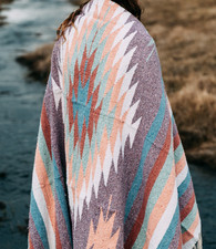 Mexican Blanket Vintage Style Native Diamond Violet Purple Serape Saltillo Falsa