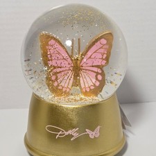 Dolly Parton Exclusive Goldtone Pink Butterfly Glitter Snow Globe Water Globe