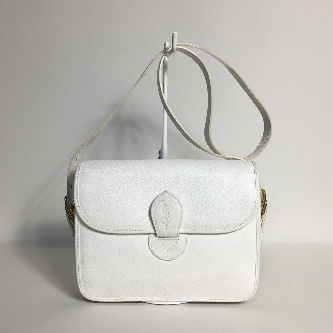 2503 215 Buone condizioni Borsa a tracolla Yves Saint Laurent bianca logo YSL