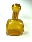 Blenko 636? Honey Amber Crackle Art Glass Decanter Ball w/ Stopper Husted
