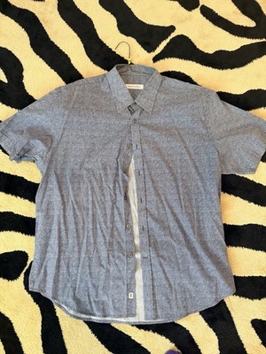 Men's XL Blue Solid Short Sleeve Button-Front Button Up Point Collar Shirt
