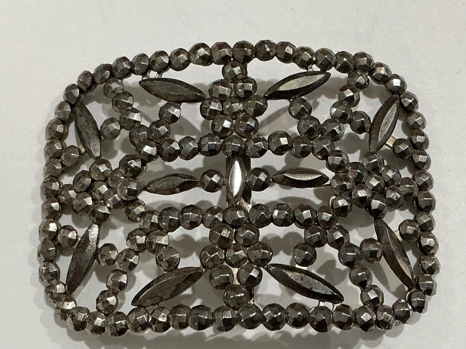 Antique M.G. signed France rivited cut steel shoe buckles - Image 4 of 4