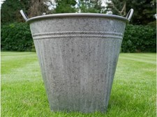 Galvanised Garden Planter Pot Round Metal Bucket Flower with Square Base