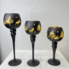 Image of Set of 3 Glass Candle Holder Stands 12” 14” 16” Decorative Table Centerpiece