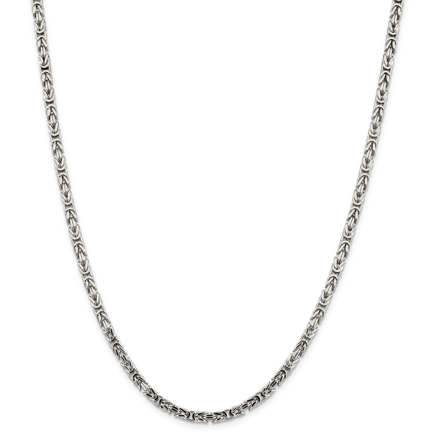 Sterling Silver Solid 3.25mm Plain Byantine Chain w/ Lobster Clasp 18" - 30"