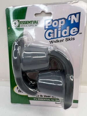 Walker Pop 'N Glide Skis Gray Rubber Easy Install Fit Most Walkers NIP