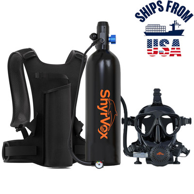 Full Face Mask with 1.9L Portable Scuba Tank Kit,Lung Tank for Emergency Diving