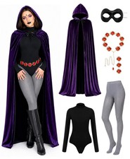 Raven Costume Set for Women - 6 Pcs Cosplay Outfit with Hooded Cloak  Tights