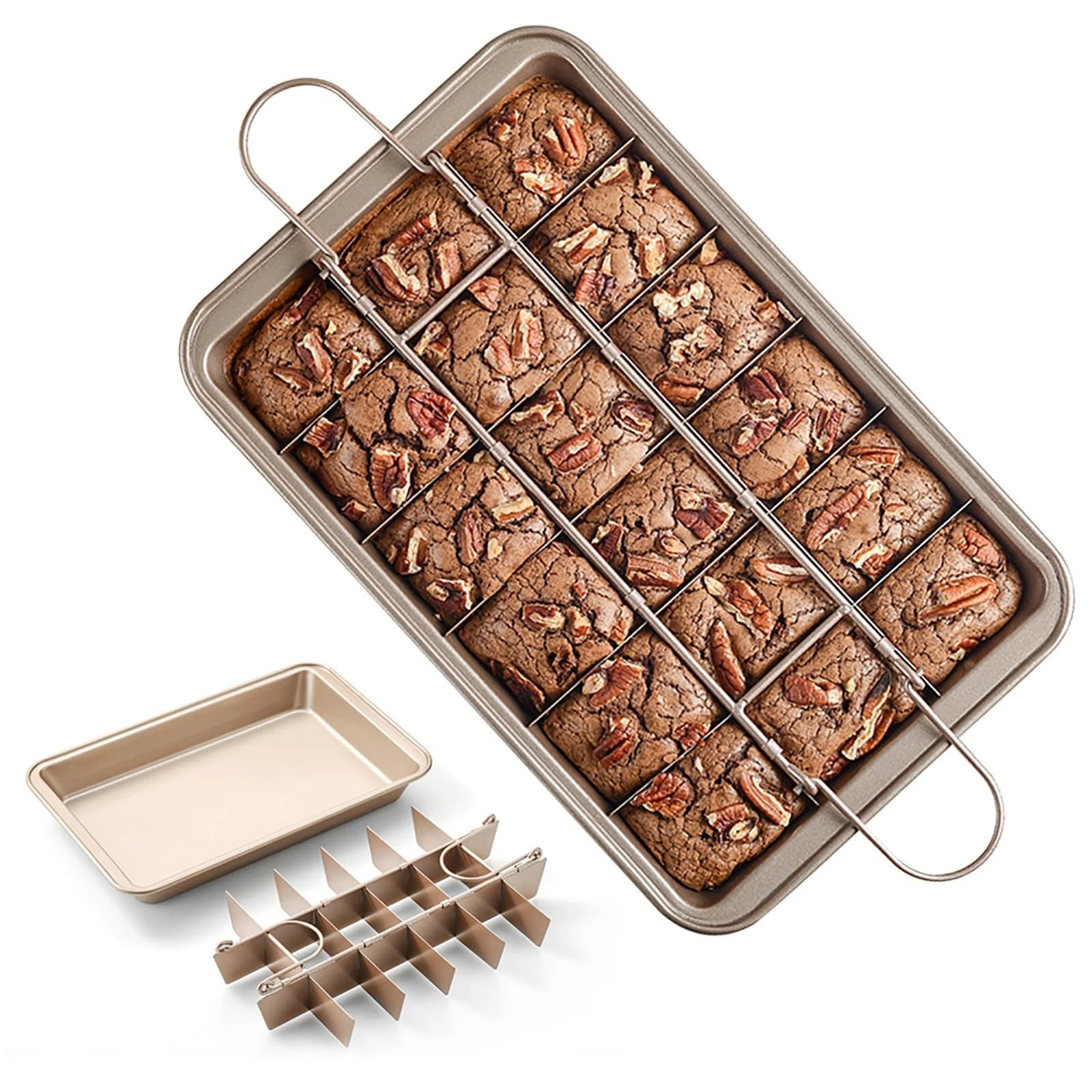 Non-Stick Brownie Pan with Dividers, 18 Pre-Slice Carbon Steel Bakeware Tray, 12
