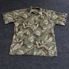 Pierre Cardin Shirt Mens Size M Green Tropical Floral Cotton Short Sleeve Button