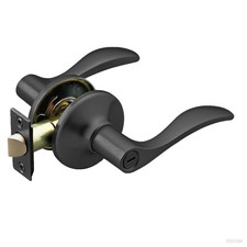 Entry Door Handle with Lock and Key, Matte Black Wave Door Lever, Zinc Alloy