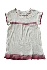 The Great Cotton Embroidered Peasant Boho Top Large Ivory Red Folk Embroidery