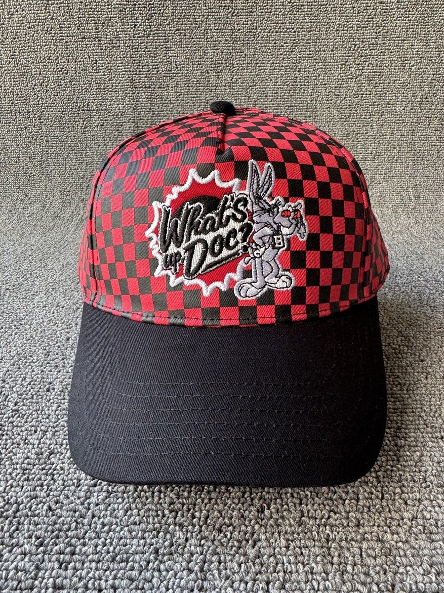 Looney Tunes Bugs Bunny Retro Snapback Hat Red Black Checkerboard Cap