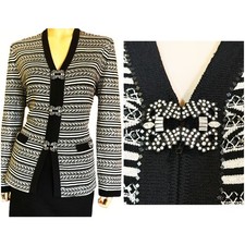 Excellent St John Evening Black Silver Jacket w Rhinestones Paillettes sz 12