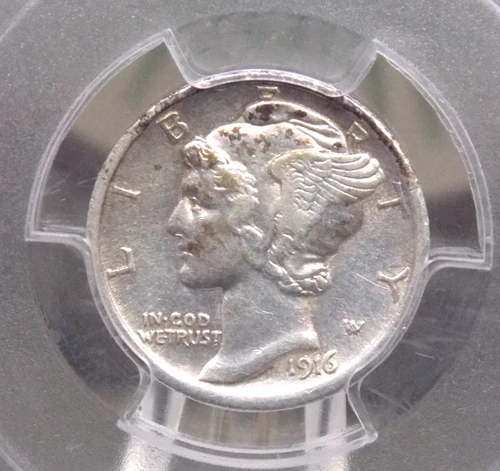 1916 "D" Mercury SILVER Dime 10c PCGS AU Details #495 About Unc 🗝️KEY🗝️ ECC&C