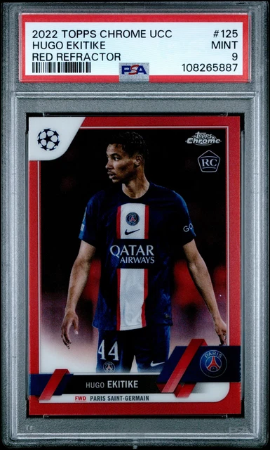 2022-23 Topps Chrome UEFA CC Hugo Ekitike Rookie Red Refractor /5 - PSA 9