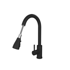 Pull Out Kitchen Sink Mixer Tap – Matt Black – High Arc Swivel Spout Spray Head
