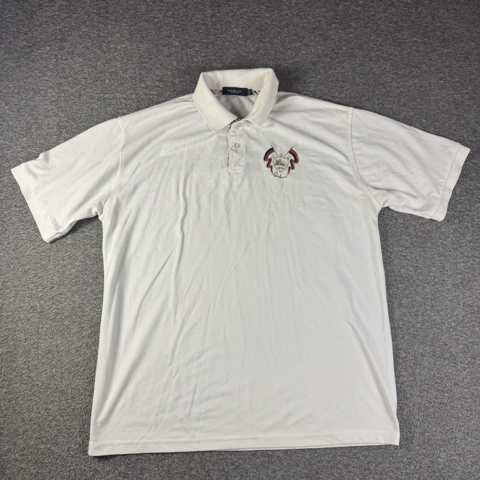 Vintage Burberry Polo Shirt Men's 2XL White 1856 Logo Short Sleeve