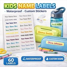 Kid Name Labels Watercolor Custom Stickers School Supplies 60 Pack Personalized