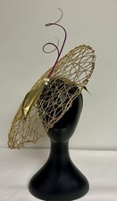 Gold / Fuchsia Royal Ascot Kentucky Derby Twirl Mesh Large Fascinator Hat
