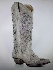 Corral Boots Women's White Glitter Inlay Leather Knee High Western Boots 7.5