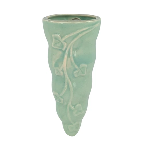 Vintage McCoy Pottery Ceramic Wall Pocket Vase Aqua 6.5" Ivy Sconce 1950s Decor