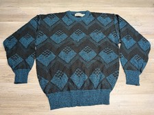 Vintage Method Mens Large Blue Geometric Crewneck Sweater Wool Acrylic 80s 90s
