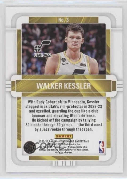 2022-23 Panini Contenders Rookie of the Year Contenders Walker Kessler #3 RC - Image 2 of 2