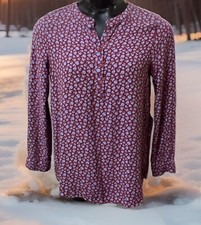 Amazon Essentials Red Tunic Dress LS Henley-Neck Periwinkle Flowers Viscose Sz M