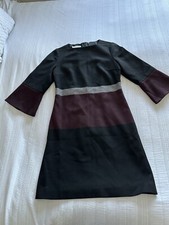 Lovely Hobbs Black Maroon Red Grey Smart Work Dress Size 10 3/4 Sleeve Lined
