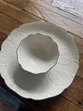 Vintage Lenox Greenfield Collection Chip and Dip Server. Ivory With Silver Trim