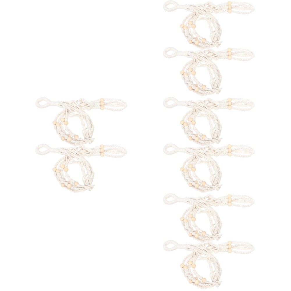 Juego de 4 jardineras colgantes tejidas con cuerda de algodón blanco para interiores